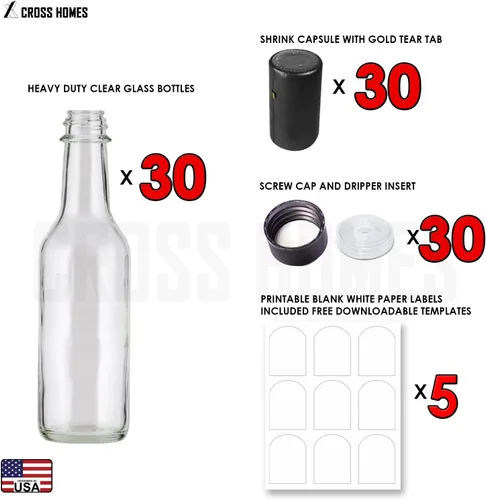 Miniatura 2 de Botellas de salsa picante de 5 onzas, botellas vacías de vidrio transparente con cápsulas retráctiles, botella de vino pequeña con bandas Shirnk