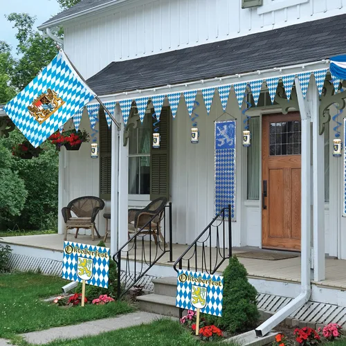 Miniatura 4 de Beistle Oktoberfest - Banderín bávaro, guirnalda de bandera a cuadros azules y blancos para celebraciones temáticas alemanas, decoraciones de fiesta