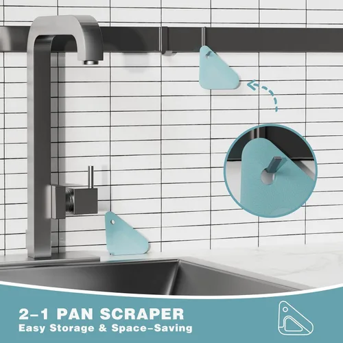 Miniatura 7 de Rascador de alimentos, raspador de platos 2 en 1, nailon y silicona, herramientas raspadoras de cocina para sartenes de hierro fundido, utensilios