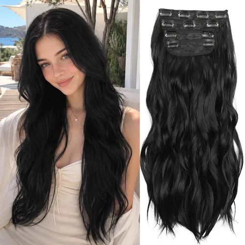 Miniatura 14 de Extensiones de cabello sintético con pinzas, largas y lacias, gruesas, extensiones de cabello natural de fibra de color rubio 613 de doble trama, 20