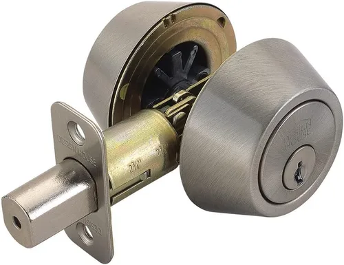 Miniatura 9 de Design House Cerradura de cilindro doble de sobrepuesto, cerradura de puerta delantera de latón pulido, se adapta a fondos de 2-3/4" y 2-3/8