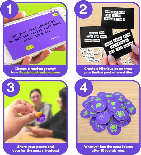 Miniatura 5 de Poetic Injustice - Un juego de palabras donde haces mala poesía para reír - Divertido juego de notas magnéticas y divertido juego de fiesta