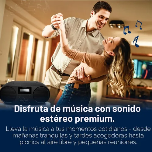 Miniatura 7 de Philips Reproductor de CD portátil Boombox con Bluetooth, radio FM, altavoces Dynamic Bass Boost, entrada USB/auriculares/auxiliar, reproductor