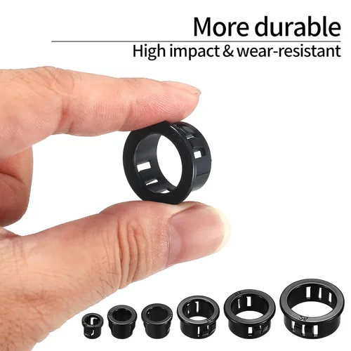 Miniatura 5 de 170 Piezas Ojales a Presión de Cable, Protector de Ojal de Cable de Nylon Negro Redondo a Presión, 5/16" 3/8" 1/2" 5/8" 3/4" 1" Tapones de Agujero