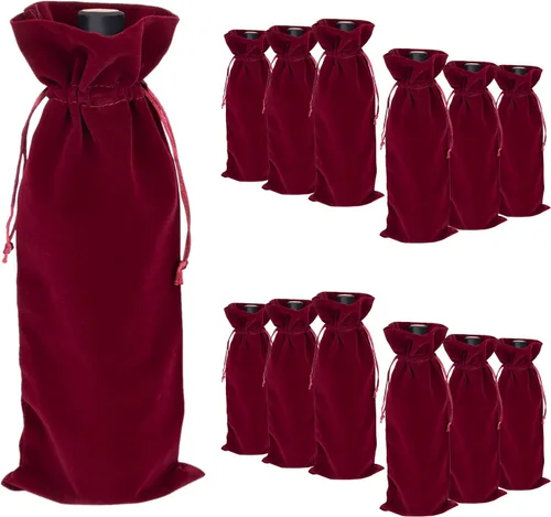 Miniatura 6 de TopTie 12 bolsas de terciopelo para botella de vino de 25.4 fl oz, bolsas de cordón de 6.3 x 15 pulgadas, accesorios de fiesta de boda