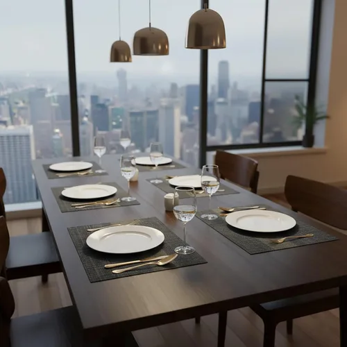 Miniatura 4 de Juego de 4 manteles individuales tejidos de vinilo/plástico, lavables y duraderos, antideslizantes, para decoración de mesa de cocina, comedor, Negro
