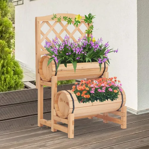 Miniatura 9 de kinbor Cama de jardín elevada de madera para exteriores, jardinera elevada, maceta con enrejado, cama de jardín elevada para jardinería, verduras
