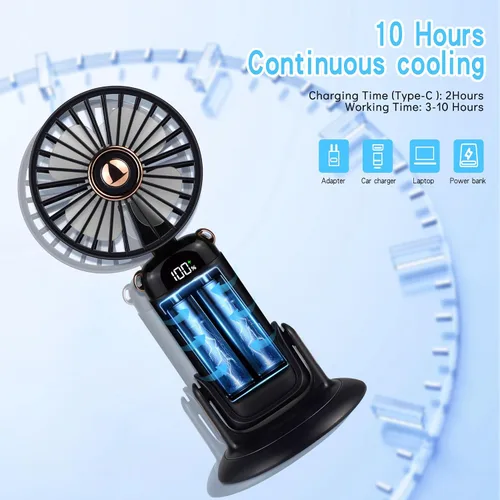 Miniatura 5 de Versátil ventilador portátil 4 en 1, ventilador a pilas con base, ajustable a 90°, mini ventiladores recargables, pantalla digital y capacidad