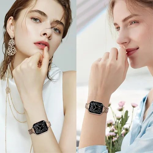 Miniatura 6 de Correas de metal delgadas y sólidas compatibles con Apple Watch Band Series 9 8 7 6 5 4 3 2 1 SE Ultra, 1.496 pulgadas, 1.575 pulgadas, 1.614 Oro