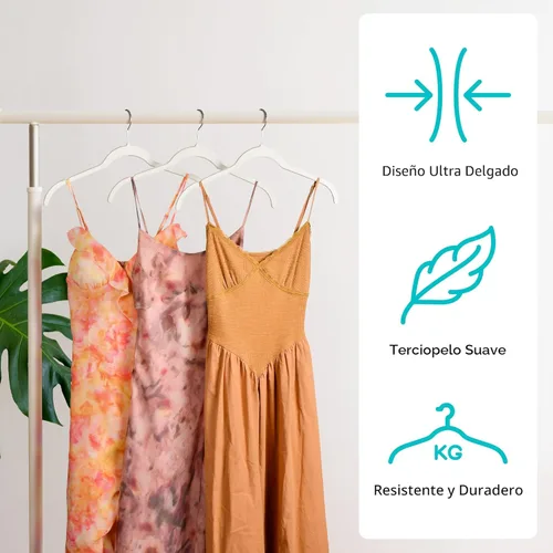 Miniatura 2 de Sishynio Perchas de terciopelo prémium para camisas, paquete de 30 unidades, antideslizante con gancho giratorio de 360°, colgador delgado flocado