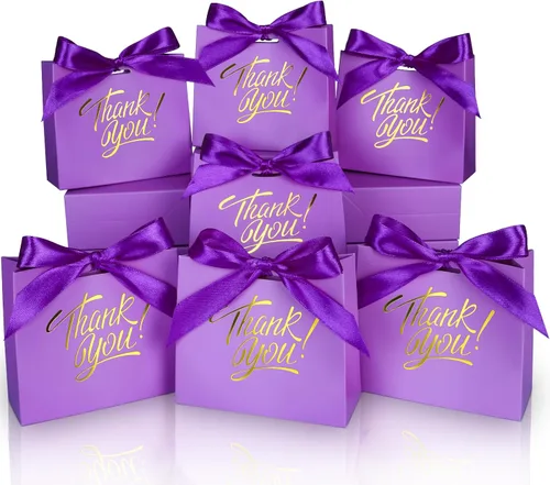Paquete de 60 pequeñas bolsas de regalo de agradecimiento, 4.5 x 1.8 x 3.9 pulgadas, cajas de regalo de fiesta con cinta de lazo, pequeñas bolsas de