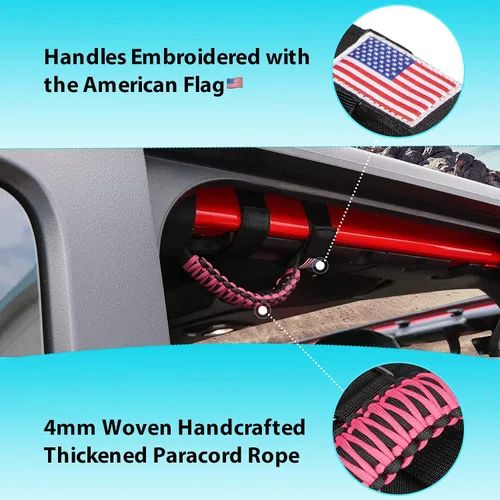Miniatura 2 de GAIZON Paquete de 4 Manijas de Agarre de Barra de Rodillo con Diseño de Bandera Americana, Reemplazo para Jeep Wrangler YJ TJ JK JL, Gladiator JT