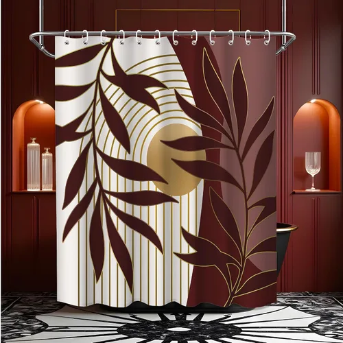 Miniatura 29 de Cortina de ducha bohemia en negro y gris, cortinas de ducha modernas de mediados de siglo negro y gris para baño, juego de tela impermeable
