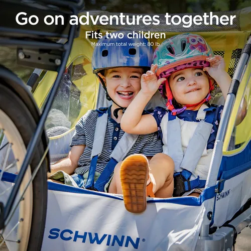 Miniatura 2 de Schwinn Echo - Remolque de bicicleta para niños, máximo de 2 niños con peso total de 80 libras, toldo, neumáticos llenos de aire de 20 pulgadas
