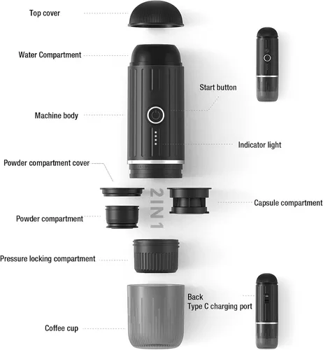 Miniatura 6 de Máquina de café portátil, 8.5 fl oz de calefacción eléctrica de viaje, cafetera de viaje para cocina, electrodomésticos de viaje con bolsa
