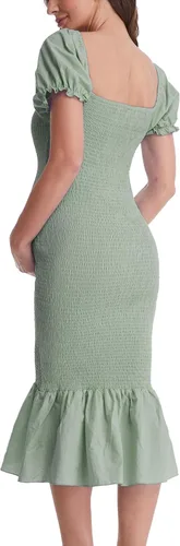 Miniatura 6 de Vestido de maternidad de verano a media pierna, manga corta abombada, cuello cuadrado, dobladillo con volantes, vestido de sirena para baby shower