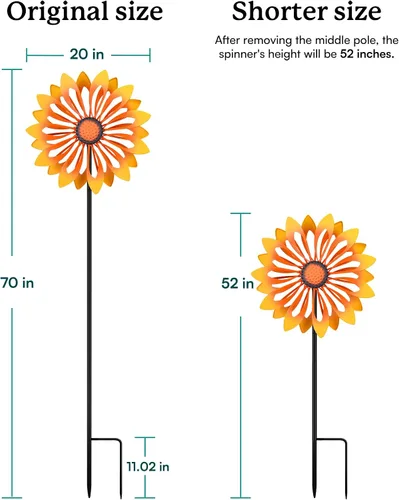 Miniatura 7 de Giradores de Viento de Jardín de Girasol - Molino de Viento Giratorio Cinético de Metal para Exteriores, Decoración de Césped, Patio y Jardín