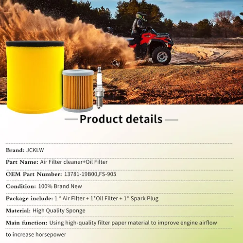 Miniatura 2 de 13781-19B00 FS-905 Filtro de aire con filtro de aceite Bujía compatible con Suzuki 1987-2002/Quad Runner 250 LT-4WD LT-F250 2x4 4x41987-2001/King