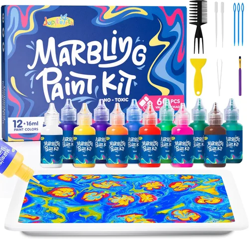 JUPITEARTH Kit de Pintura para Hacer Marmolados sobre el Agua de 60 Piezas, Artes y Manualidades para Niñas y Niños, Suministros de Arte para Niños