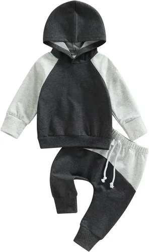 Miniatura 133 de Ropa de bebé niño 3 6 9 12 18 24M 3T Conjunto de pantalones con capucha patchwork sudadera con capucha pantalones de rayas traje de otoño invierno