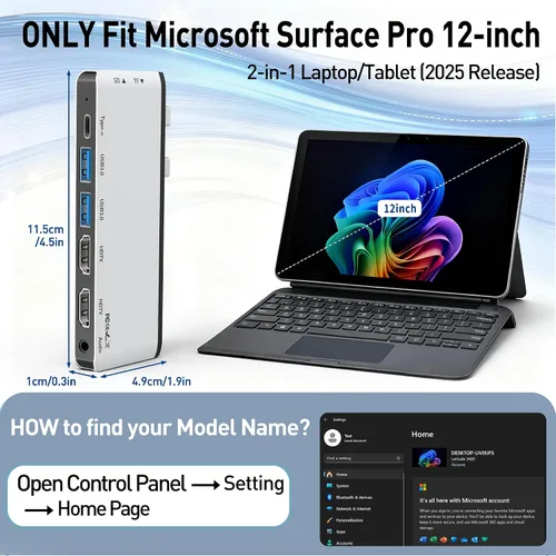 Miniatura 9 de Estación de acoplamiento Surface Pro 12, Quad Display Surface Pro 12 Hub USB con HDMI 4K dual 4K, Thunerbolt 4 Hub