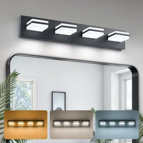 Miniatura 14 de VONLUCE Lámpara de tocador de baño, 3 luces LED modernas de tocador, luz de baño ajustable 3CCT con función de memoria, pantallas giratorias