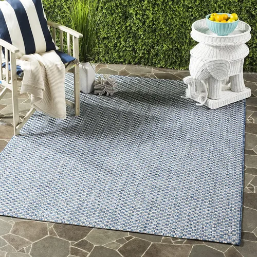 Miniatura 69 de SAFAVIEH Alfombra lavable al aire libre Courtyard Collection - 6'7" x 9'6", azul claro y gris claro, no desprende pelusa y fácil limpieza, ideal