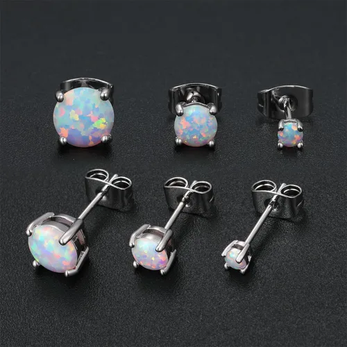 Miniatura 4 de Impresionantes aretes de ópalo chapados en oro rosa, aretes de ópalo chapados en oro rosa de 18 quilates, 0.236 in redondos para mujer