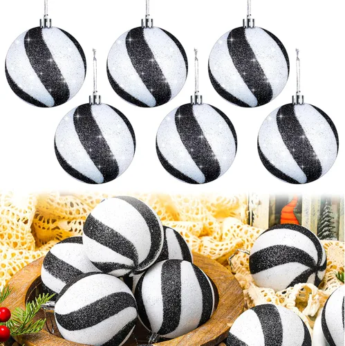 Miniatura 8 de Liliful 12 Piezas Bolas de Navidad de 3.15 Pulgadas Adornos con Purpurina Decoraciones de Árbol de Navidad Plástico Pintado Esferas Navideñas