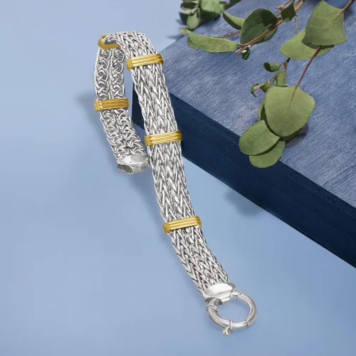 Miniatura 6 de Ross-Simons Two-Tone Sterling Silver Wheat-Link Bracelet