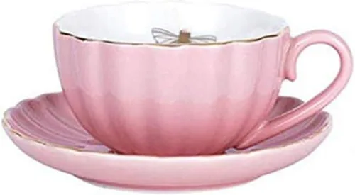 Miniatura 2 de YBK Tech Strengthen - Juego de tazas y platillos de porcelana, taza de 9 onzas con platillo, abeja dorada dentro de la taza (rosa)