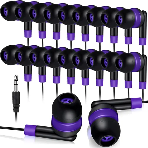 Kanayu Paquete de 100 auriculares con cable a granel para aula, auriculares básicos para estudiantes, sin micrófono, con conector de 0.138 in para