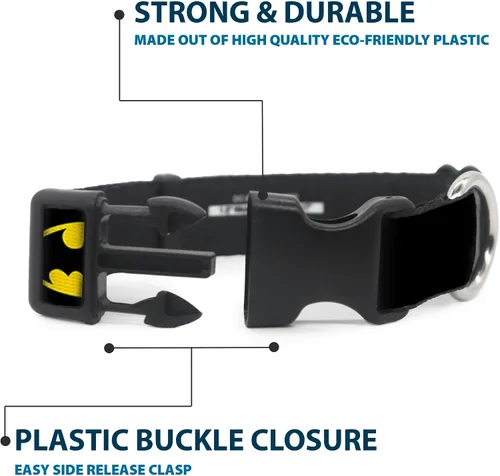 Miniatura 4 de Buckle-Down Collar de clip de plástico – Batman Shield Negro/Amarillo – 1 pulgada de ancho – Se adapta a 9-15 pulgadas Cuello – Pequeño