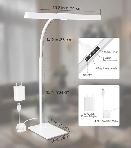 Miniatura 9 de Lámpara de escritorio LED para el hogar y la oficina con base, luz de tarea para arquitectos que cuida los ojos con cuello de ganso ajustable
