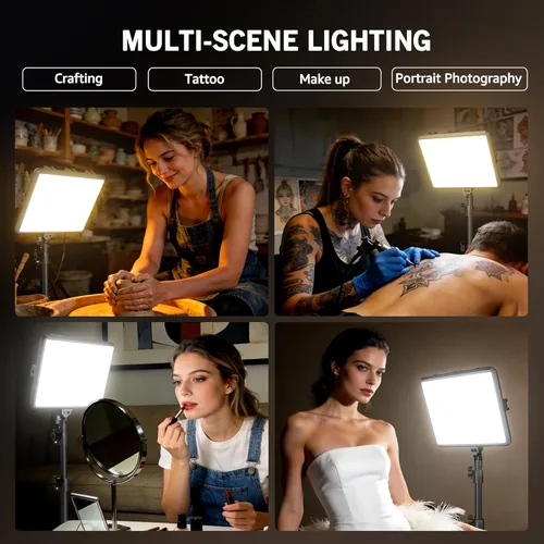 Miniatura 6 de NiceVeedi Paquete de 2 luces de fotografía de 25 W, anillo de luz regulable de 2900-7000 K con soporte para trípode, luz de video de estudio de 73