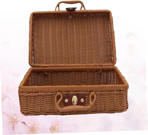 Miniatura 5 de NUOBESTY Organizador de maquillaje tejido, soporte portátil para cosméticos con múltiples compartimentos para cepillos faciales, caja