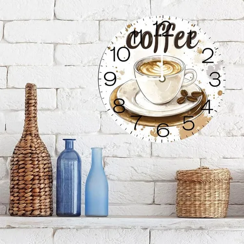 Miniatura 7 de Coffee Time - Reloj de pared, reloj analógico de cuarzo silencioso sin tictac, reloj náutico retro de madera con números arábigos, relojes de pared