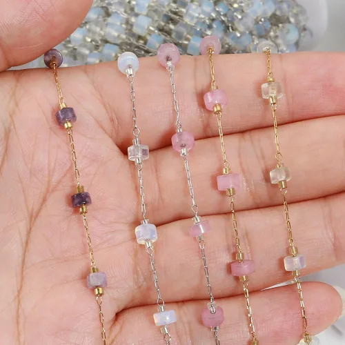 Miniatura 5 de GIOTEL Cadena de cuentas de piedra natural de acero inoxidable de 3.3 ft para pulseras hechas a mano, collares, collares, materiales de fabricación