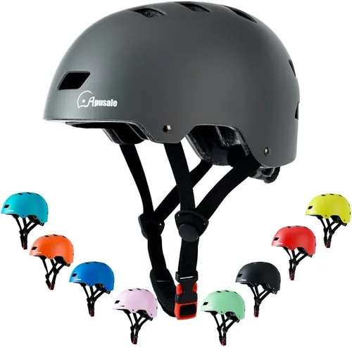 Casco para bicicleta y patineta, ajustable y multideporte para patines y scooter, 3 tallas para adultos, jóvenes, niños y bebés Gris