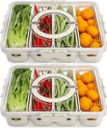 Miniatura 11 de shopwithgreen Recipientes para barra de ensalada para refrigerador con tapa y asa, contenedores de almacenamiento de frutas con 4 coladores