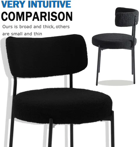 Miniatura 7 de Boucle - Juego de 2 sillas de comedor, modernas sillas de cocina tapizadas de mediados de siglo con respaldo curvado y patas de metal negro, sillas