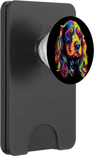 Miniatura 8 de Cocker Spaniel Inglés Cara Colorida Perro Amante Del Arte Negro PopSockets Intercambiables PopGrip