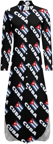 Miniatura 6 de Vestido de camisa de manga larga con botones y bandera cubana para mujer