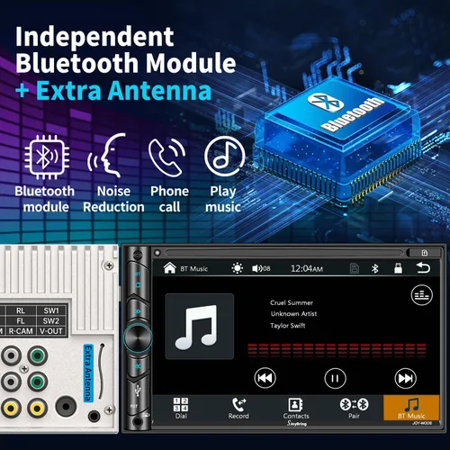 Miniatura 4 de Estéreo de auto doble DIN compatible con control de voz Apple Carplay - Monitor de pantalla táctil LCD HD de 7 pulgadas, Bluetooth, subwoofer
