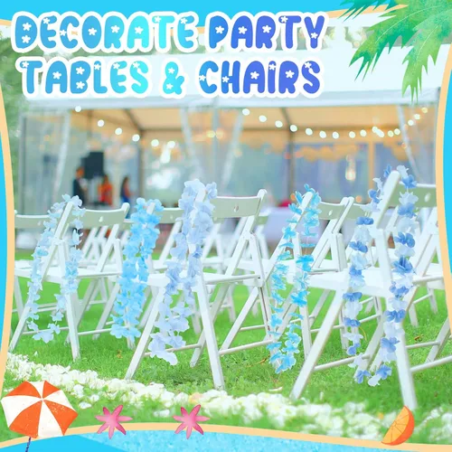 Miniatura 2 de Jexine 250 piezas de collar floral hawaiano a granel tropical Luau Leis verano playa floral para decoración de fiesta de cumpleaños, bodas y Azul