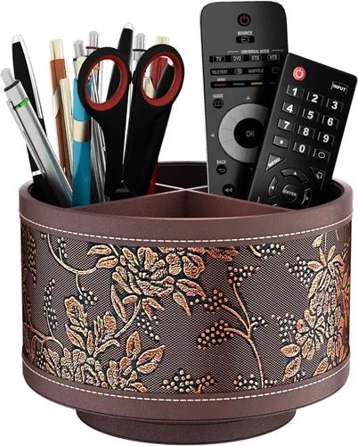 Miniatura 3 de Soporte para control remoto, organizador de suministros de arte de cuero sintético 360°, cajón multifuncional para controles remotos, suministros