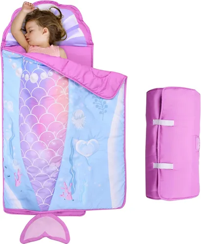 Miniatura 8 de UOMNY Tapete para siesta para niñas y niños pequeños con almohada extraíble y manta con diseño de mariposa, saco de dormir para preescolar
