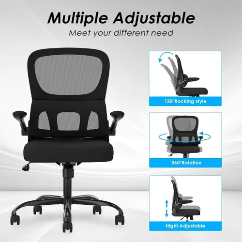 Miniatura 6 de Soohow Silla de oficina, ergonómica de malla con soporte lumbar, cómoda silla de escritorio giratoria para computadora con reposabrazos abatibles