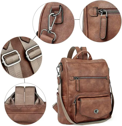 Miniatura 5 de CLUCI - Mochila de piel convertible para mujer bolsa de libros grande mochila antirrobo