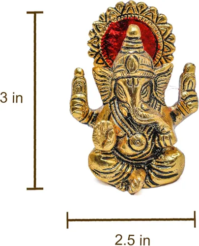 Miniatura 6 de Desi Favors Ídolo de Ganesha chapado en latón, mini figura de Lord Ganesha hindú de oro natural para tablero de instrumentos del automóvil